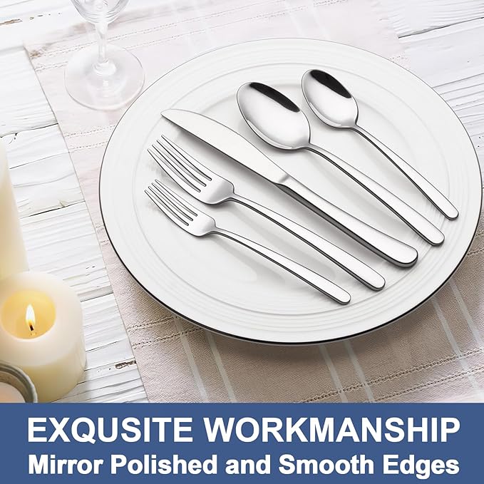 60-Piece Silverware Set for 12, Wildone Premium Stainless Steel Flatware Set, Heavy Duty Cutlery Utensil Set for Home Restaurant, Include Fork Knife Spoon Set, Dishwasher Safe