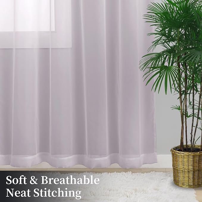 Sheer Curtains 45 Inches Long 2 Panels, Rod Pocket Short Curtain for Kitchen, Bedroom, Cafe Window(Light Grey 38" W x 45" L)