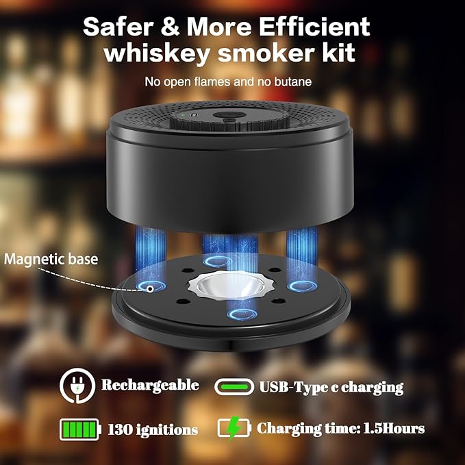 Electric Whiskey Smoker Kit with 6 Flavors Wood Chips, old fashioned smoker kit Built-in LED Ambient Light, Bourbon Smoker Kit, Bourbon Whiskey Gifts for Men,Dad,Husband
