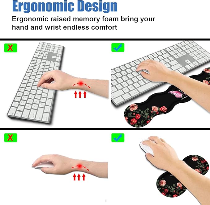 Ergonomic Memory Foam Mouse Pad Wrist Rest Set, Large Desk Pad + Keyboard Wrist Rest + Mouse Wrist Cushion + Coaster for Home Office Study Gaming, Floral Butterfly Quotes Bible Verse Philippians 4:13
