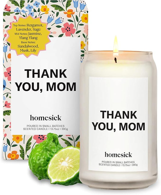 Homesick Scented Candles for Home (Thank You, Mom) - 13.75 oz Long-Lasting Soy Wax Blend Jar Candle Gifts for Women for All Occasions, 60-80 Hours Burn Time - Notes of Bergamot, Lavender & Sage