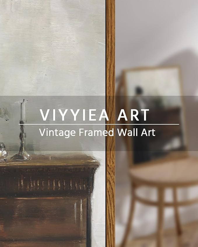 VIYYIEA Framed Wall Art Vintage Decor, Classical Reading Woman Portrait Painting, Retro Bathroom Decor, Framed Canvas Print Artwork for Bedroom Farmhouse, 12"x16"