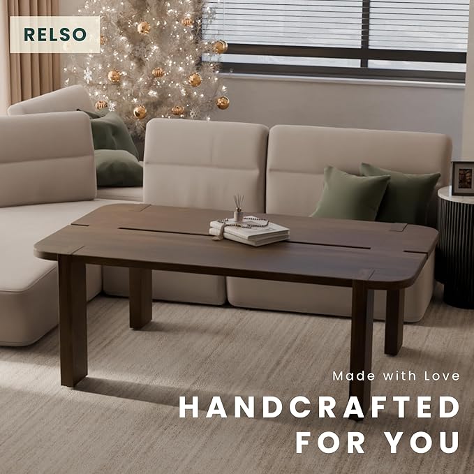 Mocha Coffee Table – Handcrafted Mango Wood Table with Coffee Finish | Large Accent Piece for Living Room, Patio, Entryway, or Office – Durable Centerpeice | Easy Assembly, Mid Century Decor