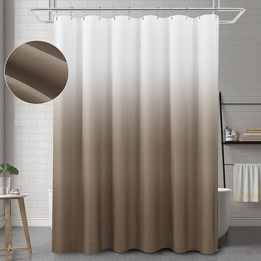 Grayish Brown Ombre Curtains for Bathroom Luxury Hotel Spa, Machine Washable, Decorative Gray Linen Textured Shower Curtain, 72x72