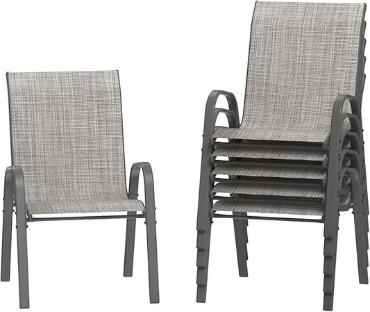 Amopatio Patio Chairs Set of 6, Outdoor Stackable Dining Chairs for All Weather, Breathable Garden Outdoor Furniture for Backyard Deck, Light Grey