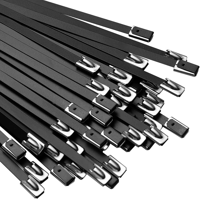 OFFO Black Zip Ties Made of Metal 15.8 in Premium Heavy Duty Stainless Steel Wire Multifunctional Locking Exhaust Wrap Flexible Durable 30 PCS
