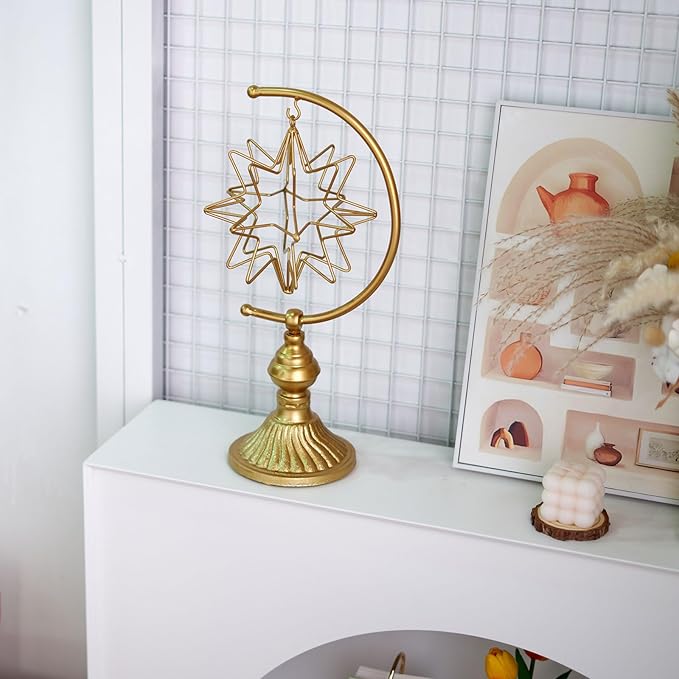 5.6" W x 16.3" H Metal Geometric Abstract Sculpture on Cast Iron Base,Metal Geometric Sculpture Decor Sphere, Tabletop,Living Room,Study,Bedroom,Home Decor