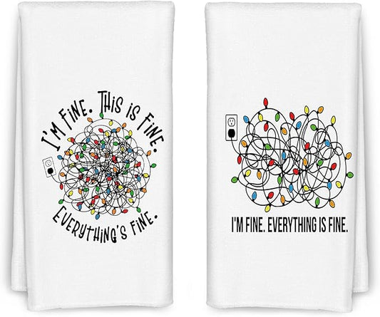 It's Fine I'm Fine Everything's Fine Christmas Kitchen Towels Set of 2, Christmas Hand Towels for Bathroom, Funny Christmas Dish Towels for Kitchen, Christmas Kitchen Bathroom Decor, 16x24 Inch