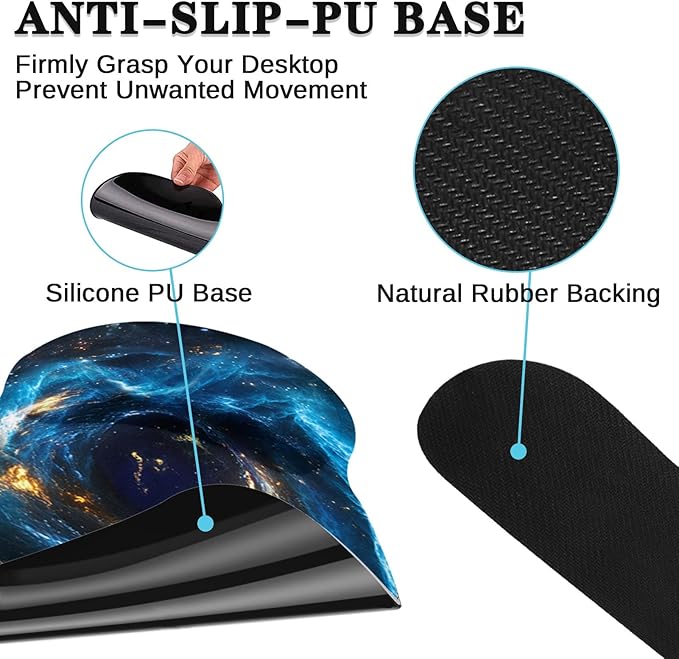 Britimes Blue Black Galaxy Space Mouse Pad 3pcs Set with Wrist Support Non-Slip Rubber Base Ergonomic Pad,Mouse Wrist Cushion Support and Coasters for Home Office Gaming Easy Typing & Pain Relief