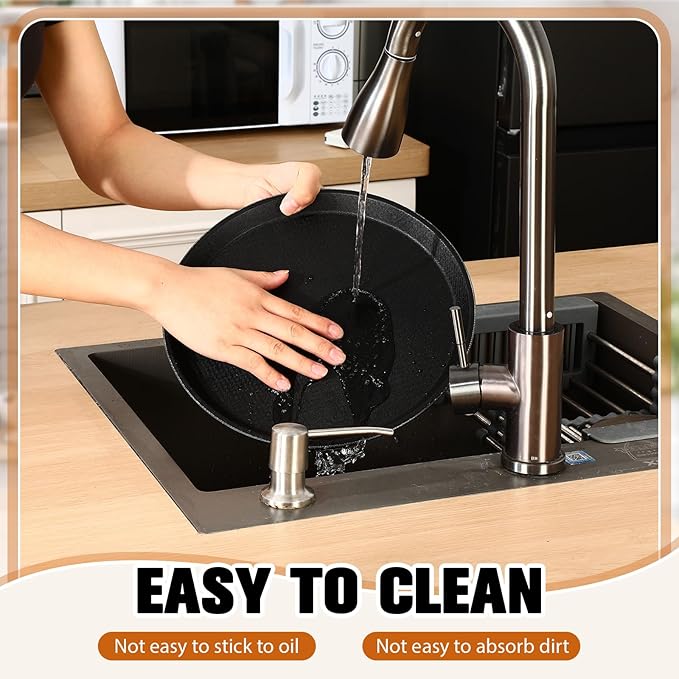 Zopeal 6 Pieces Black Round Restaurant Serving Tray, Plastic Non Slip Surface Food Meals Server Tray with Raised Edges for Home, Kitchen, Restaurant, Cafeteria, Bar (11")