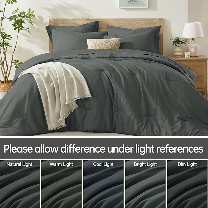 Homelike Moment Queen Comforter Set with Sheets, 7 Piece Grey Comforter Set Queen Size, Full Size Bed in a Bag Lightweight and Machine Washable