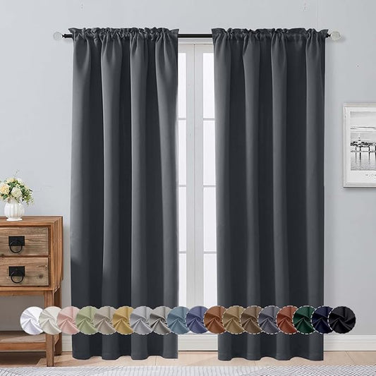 Aiyufeng Grey Blackout Curtains for Bedroom 72 Inch Length 2 Panels Set, Privacy Thermal Insulated Rod Pocket Door Window Curtains for Patio French Door Front Door, W40 x L72 Inch, Grey