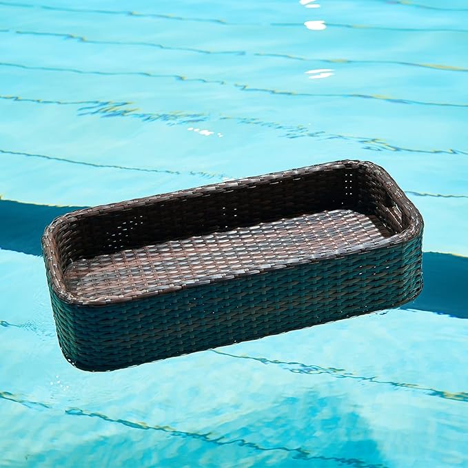 Floating Tray for Pool, Round Serving Tray for Swimming Pool Floats, for Hot Tub, Hot Spring, Beach Party, Pool Serving Drinks, Brunch (Brown, Small)