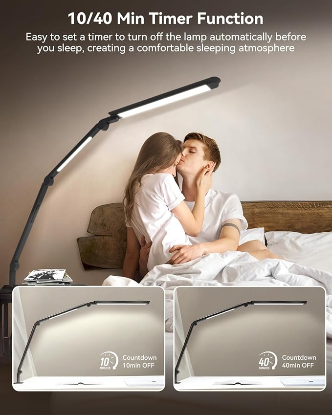 LED Desk Lamp with Clamp, Architect Desk Lamp with Remote, Flexible Swing Arm Desk Light with Dual LED Light, Stepless Dimming, 5 Color Mode & 4 Brightness for Sewing Painting Drafting Crafting