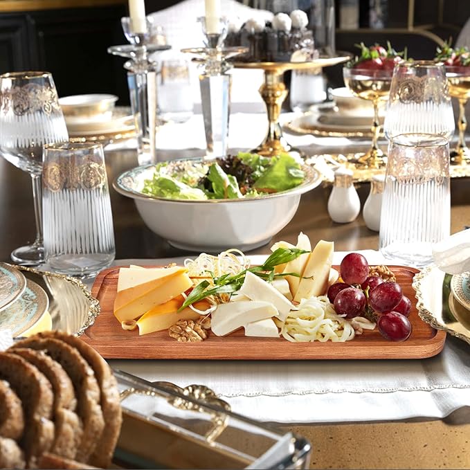 Wooden Serving Platters Long Charcuterie Boards Acacia Wood Decorative Trays for Home Decor Cheese Board Snack Appetizer Plates Kitchen Dinner Tray for Food Dish Rectangle Cake Dessert Platter