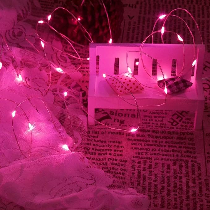 12 Pack Fairy Lights Battery Operated String Lights 7 Feet 20 Led Waterproof Christmas Lights Silver Wire Firefly Starry Moon Lights for Bedroom DIY Party Pink…