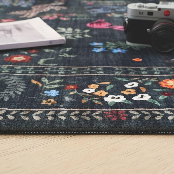 Rugcomf Runner Rug for Kitchen Rug Non Slip 2'6''x8' Washable Rugs with Rubber Backing Soft Floral Animal Carpet Runner for Kitchen, Laundry, Bedroom, Bathroom (Green)