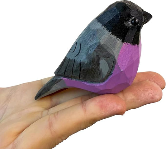 Wooden Bird Figurines Funny Desk Accessories Hand Carved Wood Decorative Small Birds Animal Miniature Statues Ornament for Home Room Decor (Black Grey)