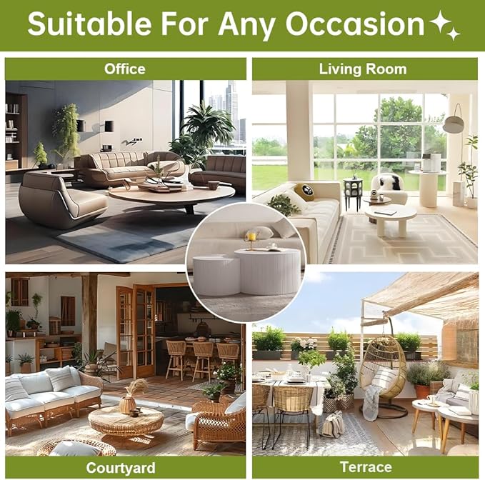 Round Nesting Coffee Table Set of 2 Small Round Coffee Tables for Living Room Modern Fluted Coffee Table Circular End Table Side Table for Small Spaces No Assembly (White A, 27 in)