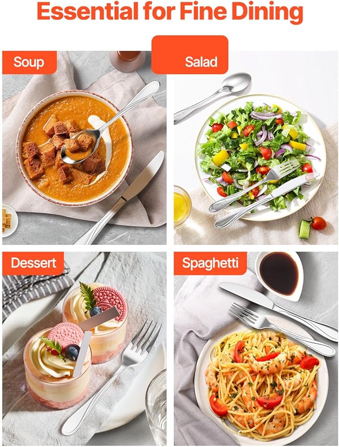 VEVOR 45-Piece Silverware Set, Food-Grade Stainless Steel Flatware Utensils, Mirror Finished Cutlery Set, Dishwasher Safe Eating Tableware for Kitchen Home, Service for 8, Include Knife Fork Spoon