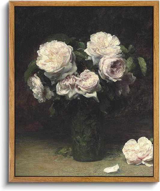 VIYYIEA Vintage Framed Canvas Wall Art Decor, Flower in Vase Classical Painting, Farmhouse Cottage Decor for Bedroom Bathroom Living Room, 9"x11"