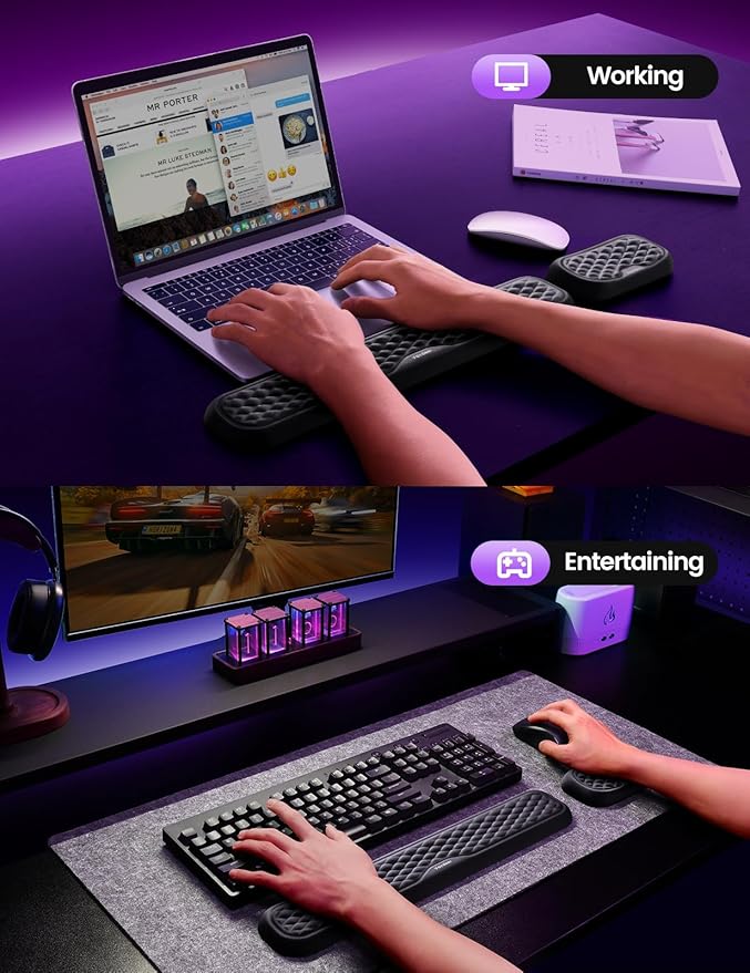 Vaydeer Wrist Rest for Keyboard and Mouse, Computer Ergonomic Wrist Support Pad, Soft Memory Foam Arm Cushion for Desk, Palm Hand Office Laptop Typing-Gray