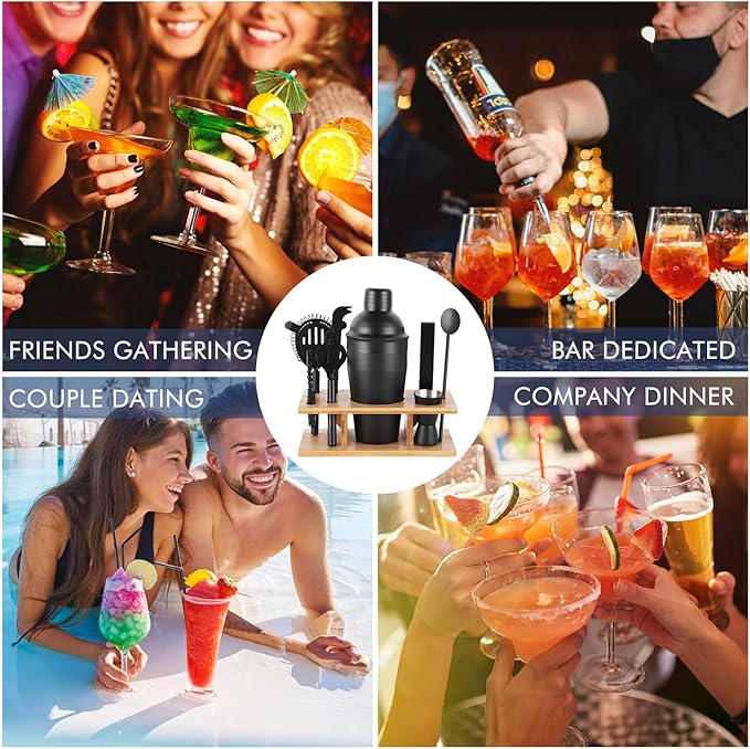 Cocktail Shaker Set Stainless Steel Bartending Kit 18.6oz Cocktail Bar Set Cocktail Mix Drink Making Kit Professional Bar and Home Drink Bar Tools for Bartender (Matte Black, 9Pcs)