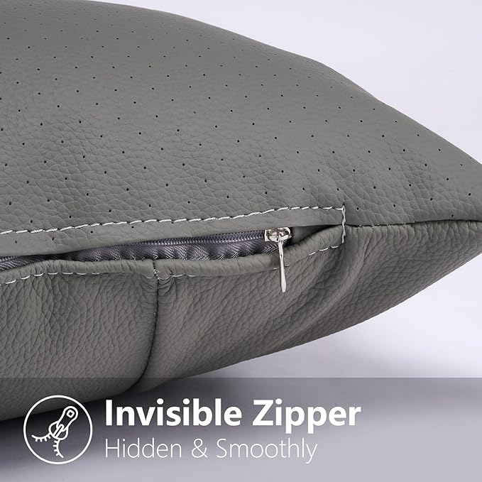 Kidol & Shellder Genuine Leather Throw Pillow Cover 18x18 Modern Solid Lumbar Pillow Covers-Luxury Pillowcases for Couch Sofa Bed-Soft Durable Decorative Cushion Case with Hidden Zipper(Grey)