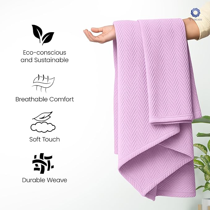 100% Extra-Long Staple Cotton Herringbone Multipurpose Blanket | Soft & Breathable, Lightweight All-Season Throw for Sofa/Couch/Bed | Machine Washable | (Herringbone - Lavender, King)