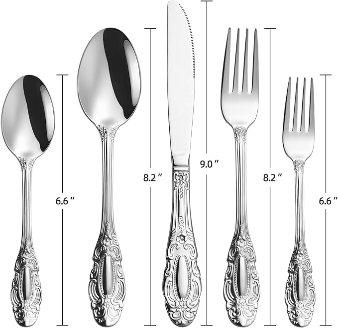 40-Piece Silverware Set for 8, Retro Mirror Polished Flatware Cutlery Set - Dishwasher Safe. Stainless Steel Utensils for Everyday & Holiday Dining
