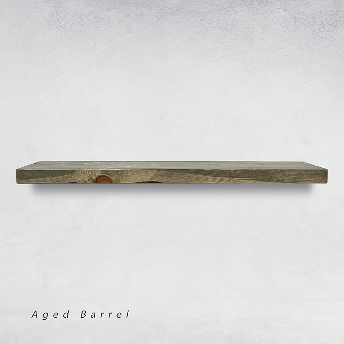 URBANDI, Rustic Floating Shelves, Set of 2, Hidden Bracket, Solid Wood, Heavy Duty, Wall Mounted Shelves, (Grey, 48Wx6D)