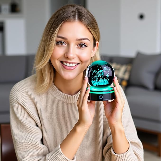 3D Sea Turtle Crystal Ball Figurine with LED Base Laser Ocean Figurines Lover Gifts for Women Men on Christmas Birthday Decorative Ball Sea Turtle Glass Globe Night Light for Room Decorations Crafts