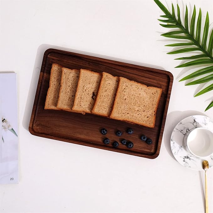 Rustic Walnut Wood Serving Tray, 13"x9" Rectangle Platter, Tea/Coffee Table Tray, Kitchen Decor, Wood Dessert Cup & Vanity Tray for Jewelry