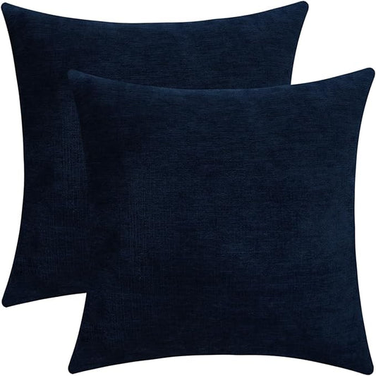 Jeneoo Navy Blue Decorative Throw Pillow Covers Soft Chenille Comfy Square Couch Cushion Cases for Living Room Sofa Decor (Set of 2, 20 x 20 Inches)