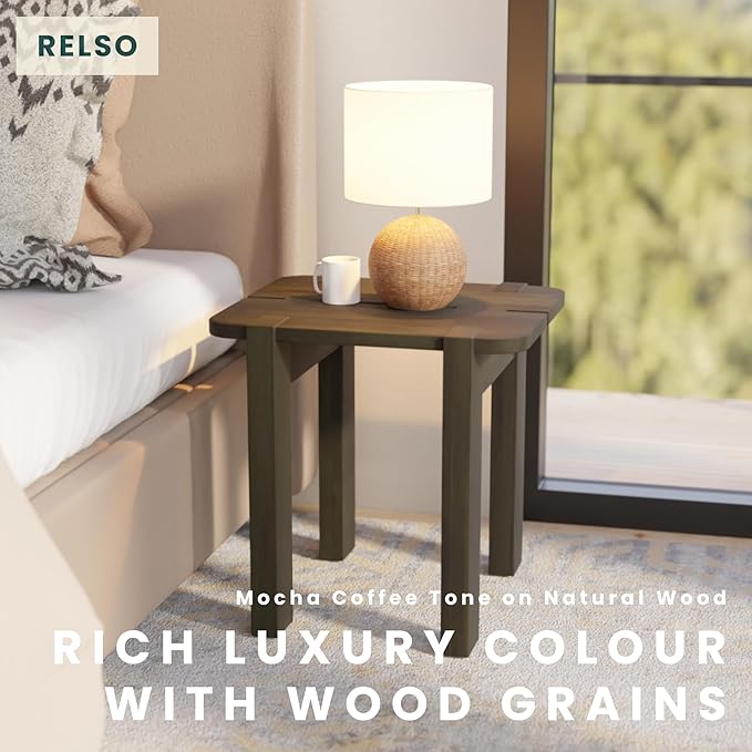 Mocha Mango Wood Accent Table - Handcrafted Coffee Finish Side Table for Living Room, Bedroom, Entryway, Patio, Pool | Small Sofa Shelf, Plant Stand, Nightstand | Outdoor & Indoor use | Easy Assembly