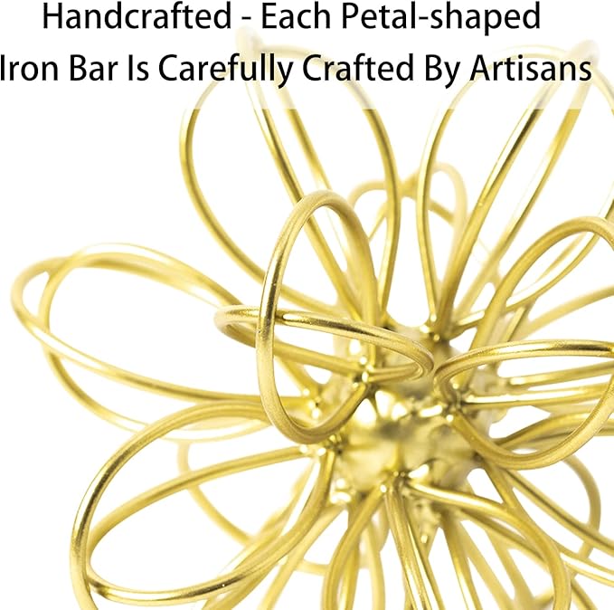 5.5" Metal Geometric Table Top Decor, Gold Abstract Floral Sculpture, Modern Metal Geometric Decorative Sphere, Table Art Decorations Orb for Living Room Bedroom Office Home Decor