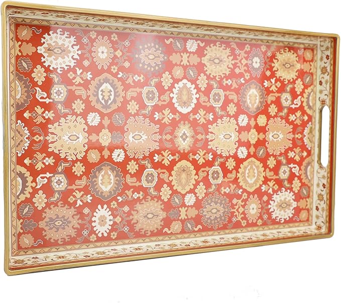 Spsyrine Serving Tray, Plastic Rectangular Coffee Table Tray with Handles, Modern Decorative Tray for Living Room, Ottoman, Home Decor, 15.6” X 10.2"