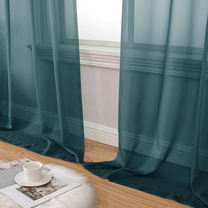 Aiyufeng Dusty Blue Sheer Curtains 84 Inches Long 2 Panels Set, Light Filtering Soft Airy Voile Rod Pocket Dusty Blue Sheer Window Drapes for Bedroom Living Room, Each 40Wx84L Inches