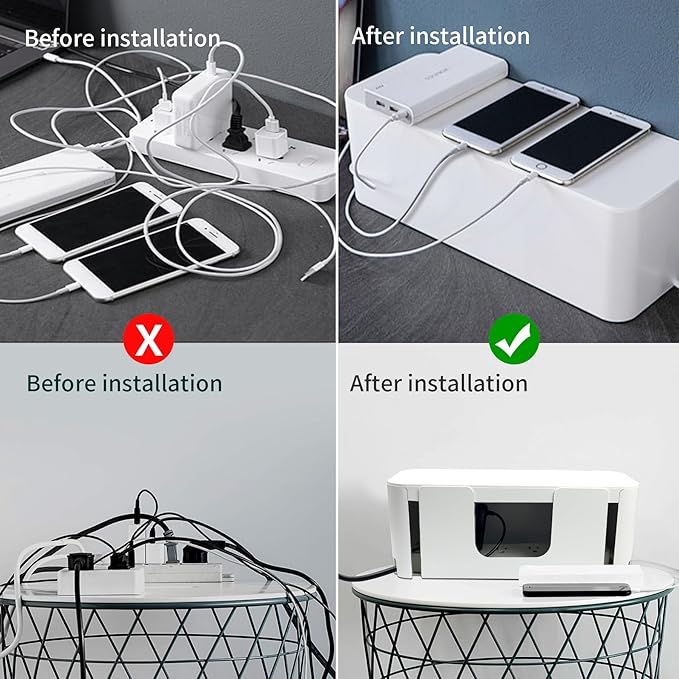 Cord Organizer Box, Cable Hider for Power Strips, Surge Protector, Extension Cord and Wire Management, Cable Management Box (2PCS/Large and Medium Size/White)