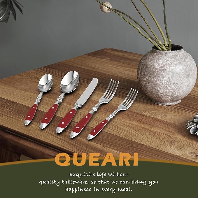 5-Piece Silverware Set Stainless Steel Flatware Set Service for 1 Vintage Cutlery Set with Red Color Bakelite Handle Dishwasher Safe