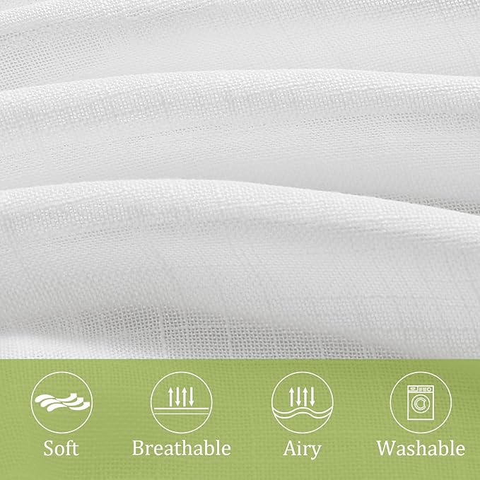 White Sheer Curtains for Living Room 72" Long Wrinkle Free Linen Textured Window Drapes for Bedroom Not See Through Light Filtering Curtain Panels 54”w x 1 Pair Rod Pocket