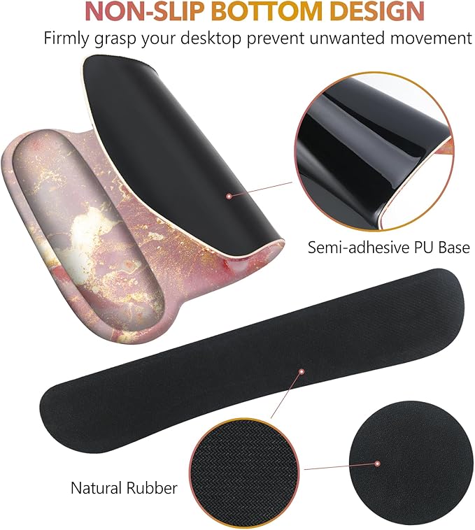 AIMSA Mouse Pad Wrist Support Set Keyboard Wrist Rest, Ergonomic Memory Foam Non-Slip Base Easy Typing Pain Relieve for Computer Laptop Home Office, Pink Gilt Marble