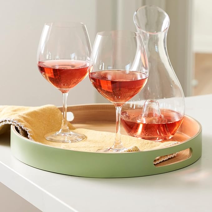 Spun Bamboo Round Serving Tray, Sage, 13.75 Inches