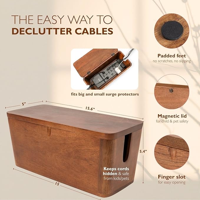 Extra Large Cable Management Box - Cable Organizer Box and Power Strip Box for Electrical Cord Management - Desk Cord Hider and Floor Cable Management - Wire Storage and Organization for Cords