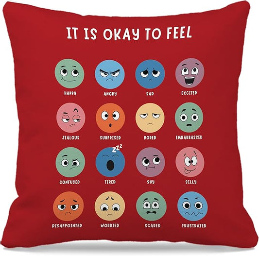 Nogrit Counseling Office Must Haves Red Pillow Cover, Calming Corner, Mental Health Pillowcase Decor for Home Kids,Mental Health Counselor Gifts, Calming Corner Items Kids Pillow Covers 18x18