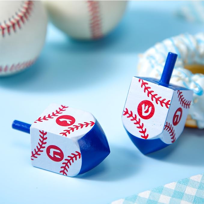 2 Pcs Hanukkah Dreidels Game Toy Extra Large Wooden Dreidel for Hanukkah Decoration with English Transliteration, Forever Spinning Tops Party Favors(Baseball)