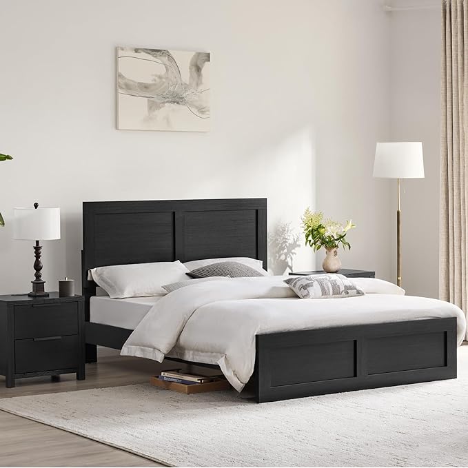 21" Farmhouse Nightstand Set of 2 with Charging Station 2 Drawers Large End Table with Metal Handle Rustic Low Night Stand Wood Dresser for Living Room Bedroom Closet,Black