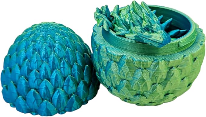 3D Printed Dragon Egg Articulating Gemstone Dragon Fidget Figurine - Vibrant Color Dragons Flexible ADHD, Autism and Anxiety Relief - Articulated Joints (Blue Yellow)