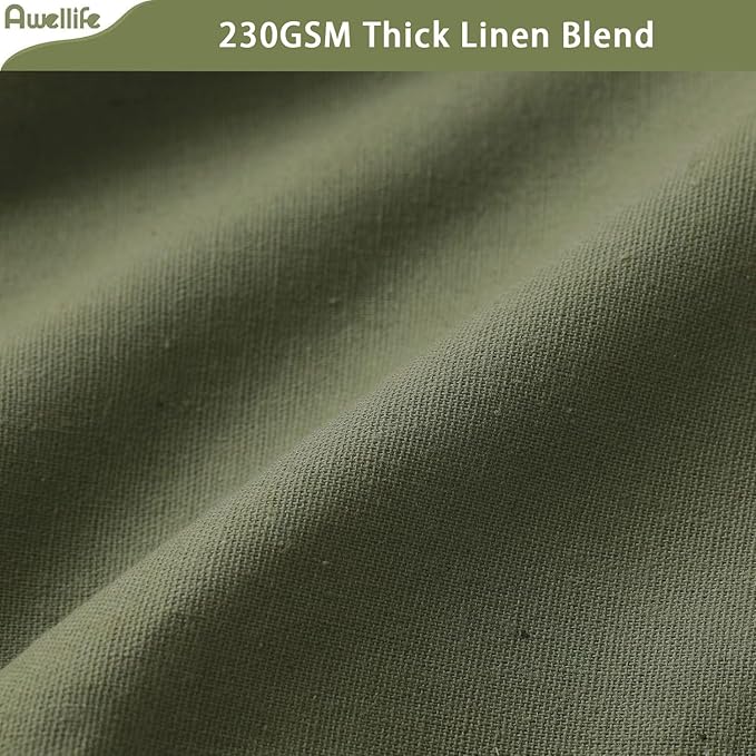 Awellife Farmhouse Cream Shower Curtain Button Linen Textured Woven Fabric,Country Style (Cream & Green, 72" W x 72" L)