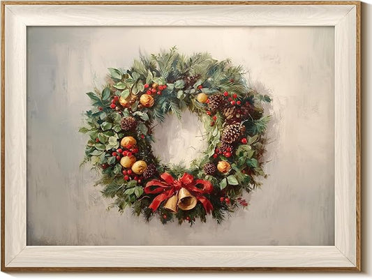InSimSea Christmas Decor Framed Wall Art, Christmas straw wreath Canvas Painting, Pleasant Holiday decor Unique Christmas Gifts For Table Wall Farmhouse Mantel Home Office 12L x 16W